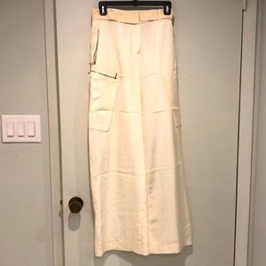 Silk cream summer wide leg pants w/belt